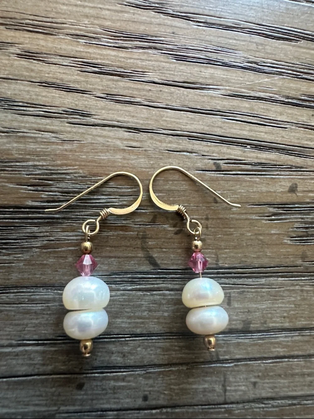 14k Gold Filled Freshwater Pearl Dangle Earrings Pink Crystal Accent Drop